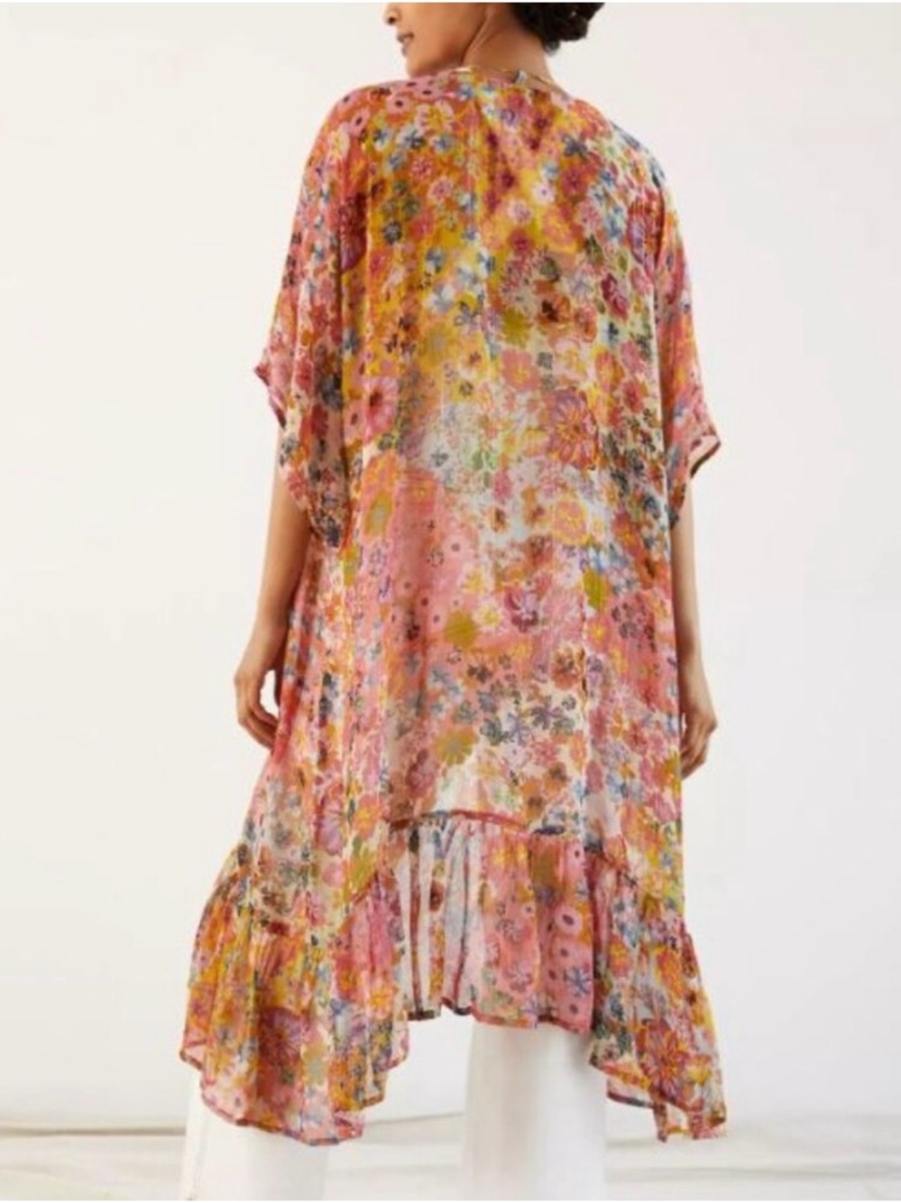 Blank London Anthropologie Floral Shimmer O/S Pink Gold Kimono Cardigan Robe - Picture 7 of 7